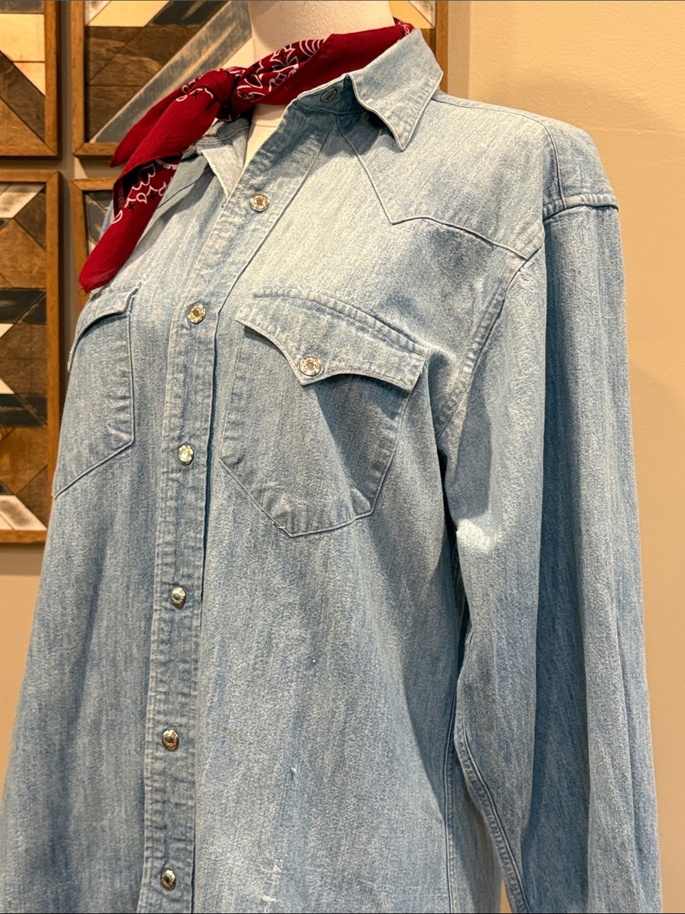 Vintage Ralph Lauren Western 80s Light Blue Denim Silver Snap Top size 8 *As-Is* - Picture 6 of 14